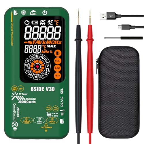 BSIDE Photovoltaik digitales Multimeter wiederaufladbares Infrarot Thermometer 0.1μA10μV Auflösung Spannungsmessgerät 20000 Zählampere Tester D:S=10:1 Messung Kapazität und Widerstands NCV Diode Hz von MAXRIENY