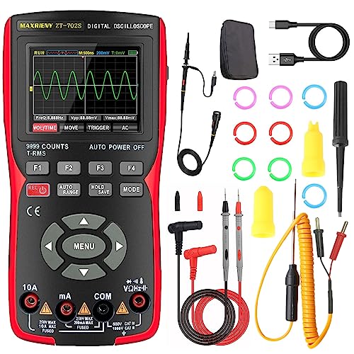 MAXRIENY Digitales Oszilloskop-Multimeter, Grafik, Bandbreite 10 MHz, Reichweitenmesser, automatische Kalibrierung und Speicherfunktion, Strom, Kapazität, Temperatur, Diode, Spannungsprüfer von MAXRIENY