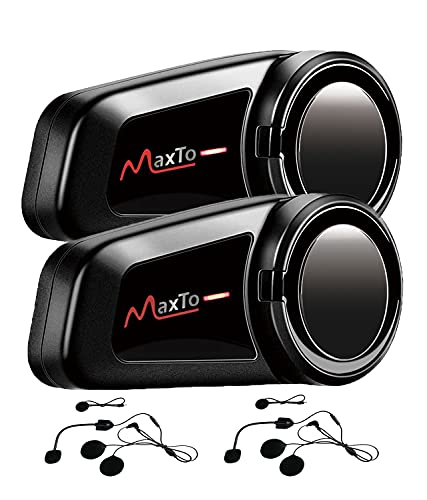MAXTO Motorrad Bluetooth Headset, M2 Group Motorradhelm Kommunikationssysteme 6-Wege BT5.0 wasserdichte Gegensprechanlage 1000M mit UKW-Radio Siri, Sprachwahl für Full/Half Face (2pack) von MAXTO