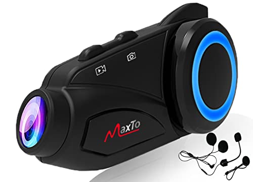 MAXTO Motorrad Headset mit WiFi 1080P HD Kamera für 6 Personen 3280 Ft, Motorradhelm Bluetooth Fahrrad Intercom Lautsprecher, Wasserdicht Funk Sprechanlage Musik Teilen Freisprechanlage für Helm von MAXTO