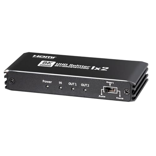 MAXTRACK 8K HDMI Splitter 1in2out – CS26-2L, HDMI Switch mit intelligenter EDID-Verwaltung, 8K@60Hz, 4K@120Hz, HDR10+, Dolby TrueHD, Plug & Play, HDMI Adapter für 2 Monitore oder Fernseher von MAXTRACK