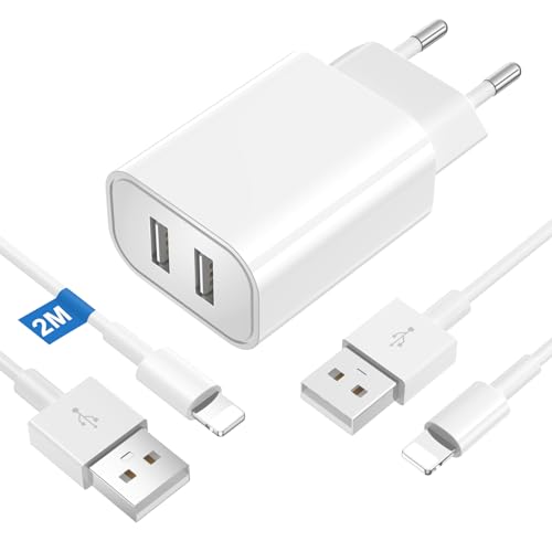 Ladegerät Schneller i- Phone [ MFi Zertifiziert] 2 Ports USB Ladegerät i- Phone mit 2 Kabel i Phone 2M,Dual USB Wandnetzadapter NetzteilKompatibles Ladegerät für i Phone 14/13/12/11 Pro MAX/X/8 von MAXZIQF