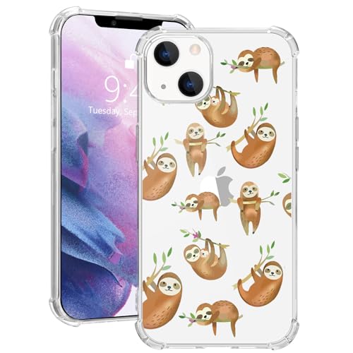 MAYCARI Cute Sloth Case Clear for iPhone 15 Plus 6.7 Inch, Art Animals Pattern Transparent Shockproof Anti-Scratch Soft TPU Cover with Air Cushion for iPhone 15 Plus von MAYCARI