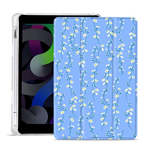 MAYCARI Daisy Flower Case für iPad 2018/2017 9.7 Zoll Hülle 5.,6. Generation, unterstützt automatische Sleep/Wake, blaue weiche TPU-Rückseite Schutzhülle für Mädchen Frauen Männer von MAYCARI