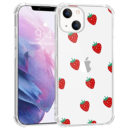 MAYCARI Erdbeer-Schutzhülle für iPhone 13, Lustiges Obstmuster, transparent, stoßfest, kratzfest, weiche TPU-Hülle mit Luftkissen für Männer, Frauen, Jungen, Mädchen von MAYCARI