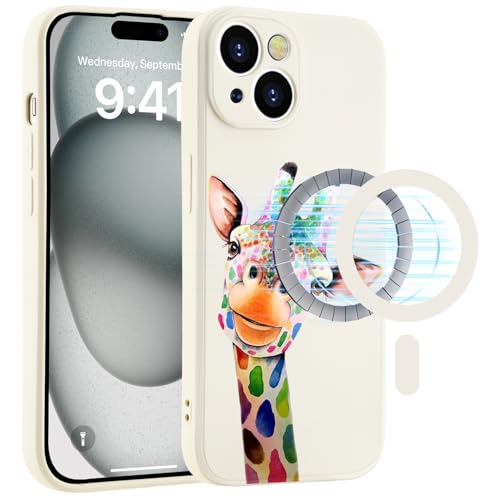 MAYCARI Magnetisch Giraffen Silikon Hülle für iPhone 13, Niedlich handyhülle mit Seidig-Weicher Berühren Kompatibel mit Magafe, Stoßfeste Hülle mit Mikrofaser-Futter für iPhone 13 von MAYCARI