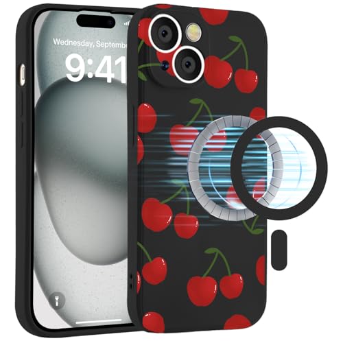 MAYCARI Magnetisch Kirsche Silikon Hülle für iPhone 13 Pro Max, Niedlich handyhülle mit Seidig-Weicher Berühren Kompatibel mit Magafe, Stoßfeste Hülle mit Mikrofaser-Futter von MAYCARI