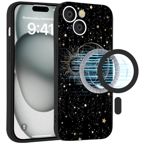 MAYCARI Magnetisch Sonne und Mond Silikon Hülle für iPhone 15 Pro, Niedlich handyhülle mit Seidig-Weicher Berühren Kompatibel mit Magafe, Stoßfeste Hülle mit Mikrofaser-Futter für iPhone 15 Pro von MAYCARI