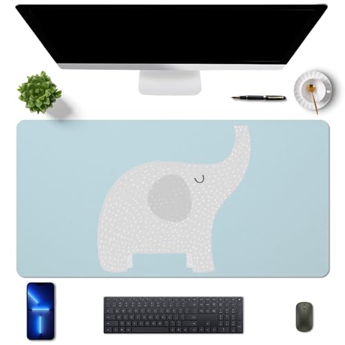 MAYCARI Schreibtischunterlage 80x40 cm PU Leder Rutschfeste Schreibtischmatte Mauspad Große Unterlagenmatte für Laptop Office Desktopschutz, Blau+Grauer Elefant von MAYCARI