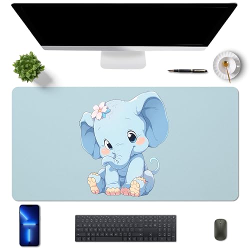 MAYCARI Schreibtischunterlage 80x40 cm PU Leder Rutschfeste Schreibtischmatte Mauspad Große Unterlagenmatte für Laptop Office Desktopschutz, Blauer Elefant von MAYCARI