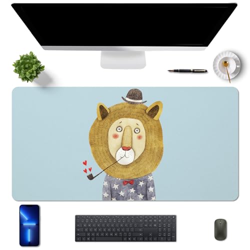 MAYCARI Schreibtischunterlage 80x40 cm PU Leder Rutschfeste Schreibtischmatte Mauspad Große Unterlagenmatte für Laptop Office Desktopschutz, Herr Löwe von MAYCARI