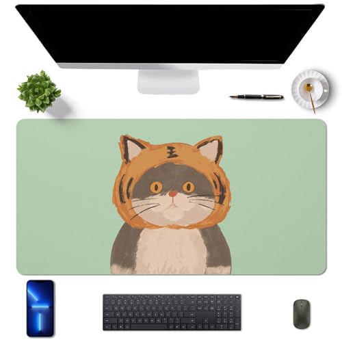 MAYCARI Schreibtischunterlage 80x40 cm PU Leder rutschfeste Schreibtischmatte Mauspad Große Unterlagenmatte für Laptop Office Desktopschutz, Grün+Falscher Tiger von MAYCARI