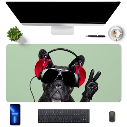 MAYCARI Schreibtischunterlage 80x40 cm PU Leder rutschfeste Schreibtischmatte Mauspad Große Unterlagenmatte für Laptop Office Desktopschutz, Musik+Hund von MAYCARI