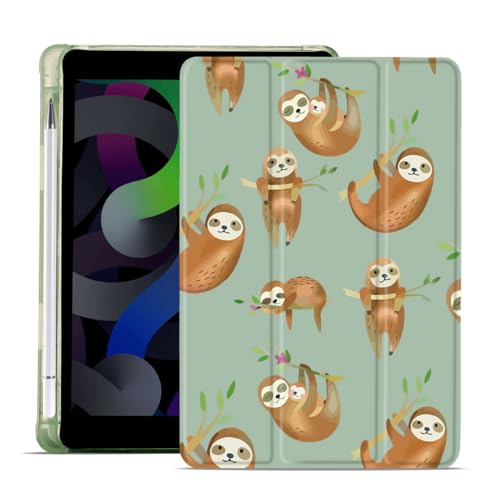 MAYCARI Schutzhülle mit niedlichem Kawaii-Faultier, kompatibel mit iPad 5. / 6. Generation, mit Stifthalter, automatischer Schlaf-/Wachmodus, weiche TPU-Rückseite, für iPad 5. / 6. Generation (24,6 von MAYCARI