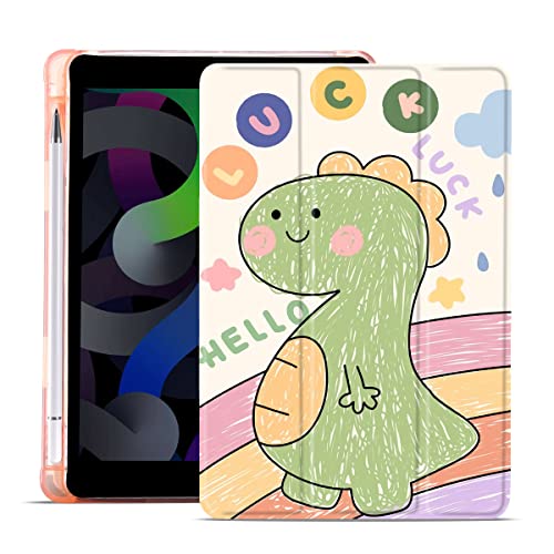 MAYCARI Süße 9. Generation iPad stoßfeste Schutzhülle für Mädchen (10,2 Zoll, 2021/2020/2019 Modell, 9. / 8. / 7. Generation), Cartoon-Kawaii-Glücks-Dinosaurier-Hülle mit Stifthalter für Kinder von MAYCARI