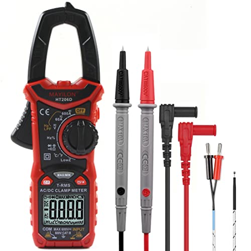 HT206D Stromzange, True RMS Zangenmultimeter mit Temperatur und Niederohmige Spannungsmessung, NCV, LPF, AC/DC Spannung und Stromprüfung, Frequenz, Widerstand, Kapazität, Dioden, Kontinuität von MAYILON