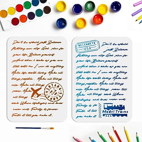 MAYJOYDIY 2 Stück Schreib Schablone 21 × 29.7cm Vintage Postkarten Stempel Muster Schrift Malvorlage Wiederverwendbare Vorlage Mit Pinsel Zum Bemalen von Wänden Möbeln Holz Stoff Papier von MAYJOYDIY
