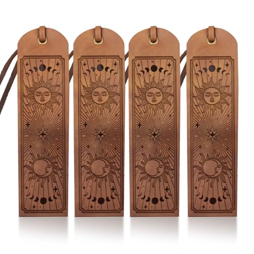 MAYJOYDIY 4 Stück Sonne Mond Leder Lesezeichen Mondphasen Sterne Handgefertigte Vintage Buchseitenmarker 5×18cm Mystery Klassisches Leder Lesezeichen Für Männer Frauen Buchliebhaber Leser Geschenke MAYJOYDIY 4 Stück Sonne Mond Leder Lesezeichen Mondphasen Sterne Handgefertigte Vintage Buchseitenmarker 5×18cm Mystery Klassisches Leder Lesezeichen Für Männer Frauen Buchliebhaber Leser Geschenke von MAYJOYDIY