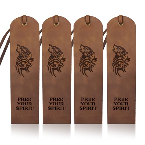 MAYJOYDIY 4 Stück Wolf Totem Leder Lesezeichen Wald Wildes Tier Leder Seitenmarker 5×18cm „Free Your Spirit“ Text Handgefertigtes Vintage Lesezeichen Zum Lesen Bücherwürmer Schriftsteller Geschenke MAYJOYDIY 4 Stück Wolf Totem Leder Lesezeichen Wald Wildes Tier Leder Seitenmarker 5×18cm „Free Your Spirit“ Text Handgefertigtes Vintage Lesezeichen Zum Lesen Bücherwürmer Schriftsteller Geschenke von MAYJOYDIY