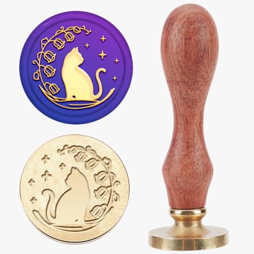 MAYJOYDIY Maiglöckchen Katzen Wachssiegelstempel Blumen Stern Siegelwachsstempel Vintage 25mm Abnehmbarer Messingstempelkopf Mit Holzgriff Für Hochzeitseinladungskarten Umschläge Geschenkverpackungen von MAYJOYDIY