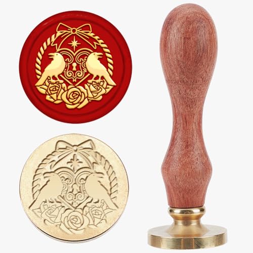 MAYJOYDIY Krähenherz Rose Wachssiegelstempel 25mm Liebe Vögel Siegelstempel Vintage Abnehmbarer Messingstempelkopf Mit Holzgriff Für Hochzeitseinladung Umschlag Geburtstag Geschenk Dekoration von MAYJOYDIY