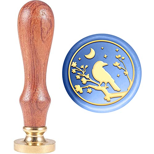 MAYJOYDIY Siegelstempel Aus Wachs Mit Krähenmotiv Rabe Kirschblüte Blume Mond Stern Siegelwachsstempel 30mm Abnehmbarer Messingkopf Hochzeitstag Einladung Briefumschläge Dekoration MAYJOYDIY Siegelstempel Aus Wachs Mit Krähenmotiv Rabe Kirschblüte Blume Mond Stern Siegelwachsstempel 30mm Abnehmbarer Messingkopf Hochzeitstag Einladung Briefumschläge Dekoration von MAYJOYDIY
