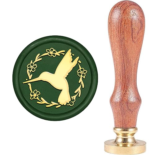 MAYJOYDIY Wachssiegelstempel Mit Kolibri Kranz Vogel Und Blumen Siegelwachsstempel 25mm Abnehmbarer Messingstempelkopf Mit Holzgriff Für Karten Umschläge Hochzeitseinladungen Geschenkverpackungen von MAYJOYDIY