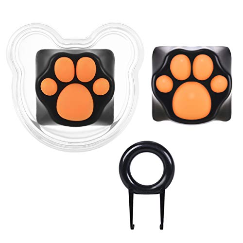 2 x benutzerdefinierte Tastenkappen aus Metall und Gummi, in Katzenpfotenform, Kawaii-Tastenkappen, niedliche Gaming-Tastenkappen für mechanische Tastatur mit Tastenkappen-Abzieher (orange schwarz) von MAYL