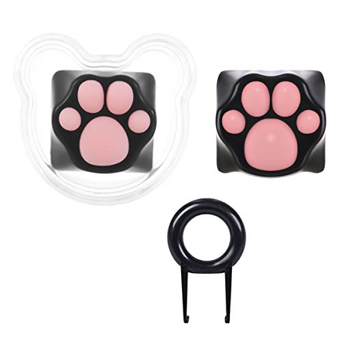 2 x benutzerdefinierte Tastenkappen aus Metall und Gummi, in Katzenpfotenform, Kawaii-Tastenkappen für mechanische Tastatur mit Tastenkappen-Abzieher (Pink und Schwarz) von MAYL
