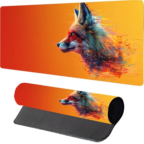 MAYUPEOU Gelb Mousepad XXL 800 x 400mm, Wolf Gaming Mauspad, Schreibtischunterlage mit Rutschfester Gummibasis, Gaming Mauspad Verbessert Präzision und Geschwindigkei, Mouse Pad für Pc Zubehör 3-1214 von MAYUPEOU
