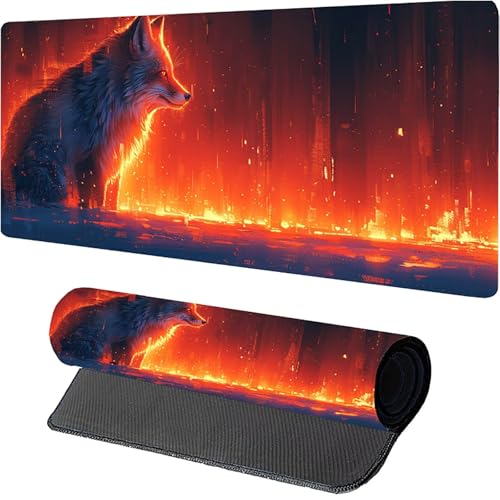 MAYUPEOU Rot Mousepad XXL 1600 x 800mm, Wolf Gaming Mauspad, Schreibtischunterlage mit Rutschfester Gummibasis, Gaming Mauspad Verbessert Präzision und Geschwindigkei, Mouse Pad für Pc Zubehör P-3976 von MAYUPEOU