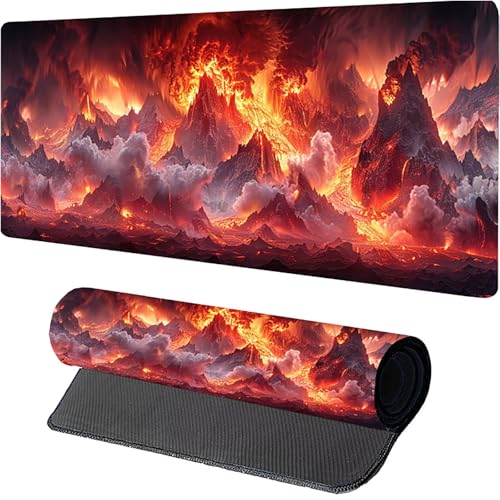 Rot Gaming Mauspad, Vulkan Mousepad XXL 800 x 400mm, Schreibtischunterlage mit Genähten Kanten, Desk Mat mit Rutschfester Gummibasis, Großes Mauspad für Gaming Zubehör, Geschenke für Frauen 3-9622 Rot Gaming Mauspad, Vulkan Mousepad XXL 800 x 400mm, Schreibtischunterlage mit Genähten Kanten, Desk Mat mit Rutschfester Gummibasis, Großes Mauspad für Gaming Zubehör, Geschenke für Frauen 3-9622 von MAYUPEOU