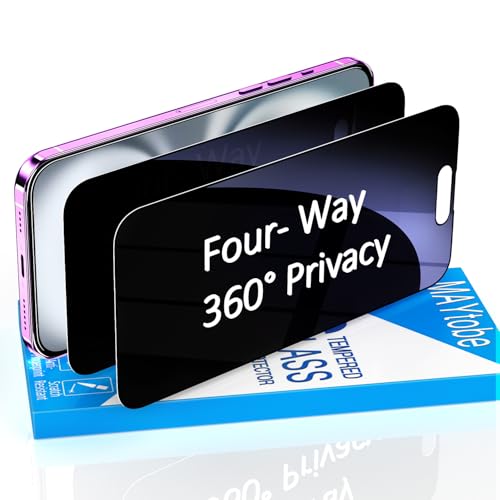 MAYtobe 2 Stück 360 Grad Sichtschutz Schutzfolie für iPhone 16, Volle Abdeckung, Anti Spy 4 Seiten, 9H Härte Glas, Anti Kratzen MAYtobe 2 Stück 360 Grad Sichtschutz Schutzfolie für iPhone 16, Volle Abdeckung, Anti Spy 4 Seiten, 9H Härte Glas, Anti Kratzen von MAYtobe