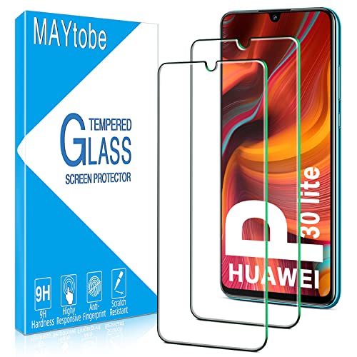 MAYtobe 2 Stück Schutzfolie für Huawei P30 Lite, Frei von Kratzern, 9H Härte Glas, Ultrabeständig, 0.33mm Ultra-Klar Displayschutzfolie, Blasenfreie, Einfaches Anbringung von MAYtobe