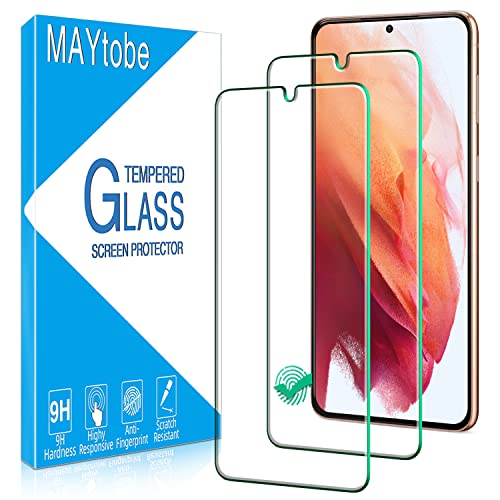 MAYtobe 2 Stück Schutzfolie für Samsung Galaxy S21 5G (6.2 Zoll), Anti-Kratzen, 9H Härte Glas, Ultrabeständig, Blasenfrei, HD Displayschutzfolie, Fingerabdruck-ID Unterstützen, 0,33mm Ultra-Klar von MAYtobe