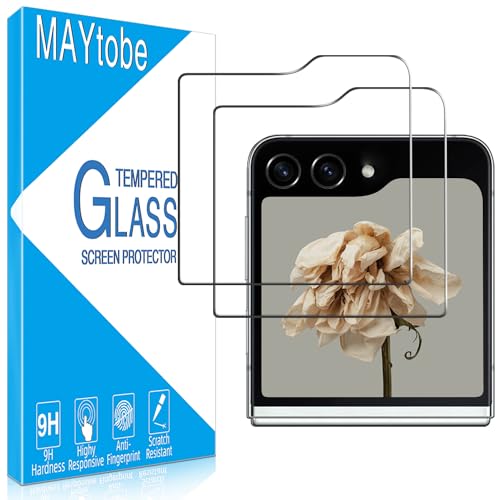 MAYtobe 2 Stück Schutzfolie für Samsung Galaxy Z Flip 5, Frei von Kratzern, 9H Härte Glas, HD Displayschutzfolie, 0.33mm Ultra-Klar, Ultrabeständig, Blasenfrei von MAYtobe
