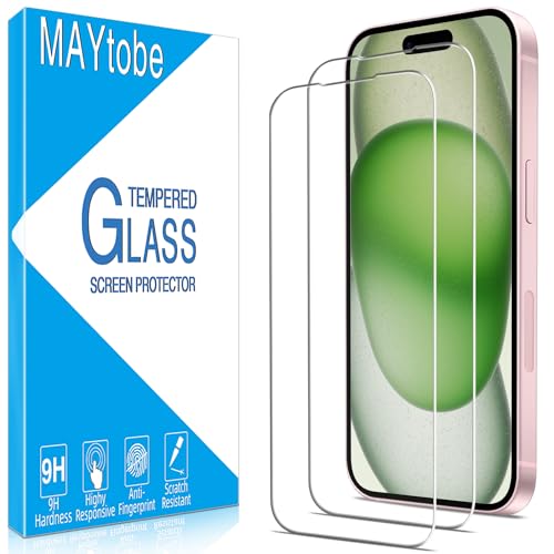 MAYtobe 2 Stück Schutzfolie für iPhone 15 Plus 6,7 Zoll, Frei von Kratzern, 9H Härte Glas, Ultrabeständig, HD Displayschutzfolie, 0.33mm Ultra-Klar, Blasenfrei von MAYtobe