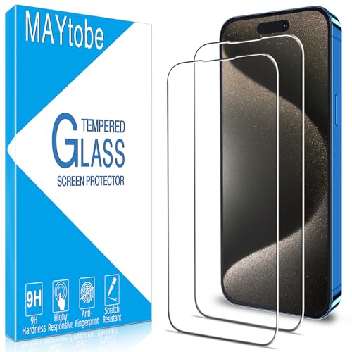 MAYtobe 2 Stück Schutzfolie für iPhone 15 Pro Max, Frei von Kratzern, 9H Härte Glas, HD Displayschutzfolie, 0.33mm Ultra-Klar, Ultrabeständig, Blasenfrei von MAYtobe