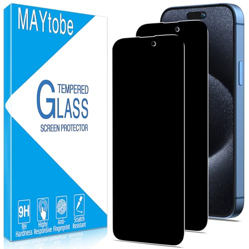 MAYtobe Displayschutzfolie für iPhone 15, 15 Pro, Anti-Spionage-Hartglas, hüllenfreundlich, kratzfest, ultra-widerstandsfähig, berührungsempfindlich, blasenfrei, 2 Stück von MAYtobe