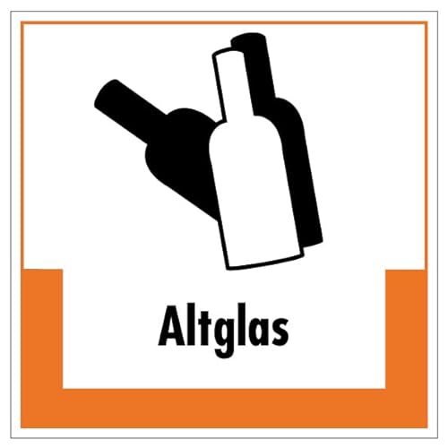 Aufkleber Hinweis Abfallkennzeichnung"Altglas" Müllentsorgung Recycling Schild Folie selbstklebend, orange | 5-40cm Made in Germany, Größe: 20x20 cm von MBS-SIGNS