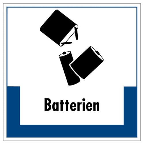 Aufkleber Hinweis Abfallkennzeichnung "Batterien" Müllentsorgung Recycling Schild Folie selbstklebend, blau | 5-40cm Made in Germany, Größe: 10x10 cm Aufkleber Hinweis Abfallkennzeichnung "Batterien" Müllentsorgung Recycling Schild Folie selbstklebend, blau | 5-40cm Made in Germany, Größe: 10x10 cm von MBS SIGNS