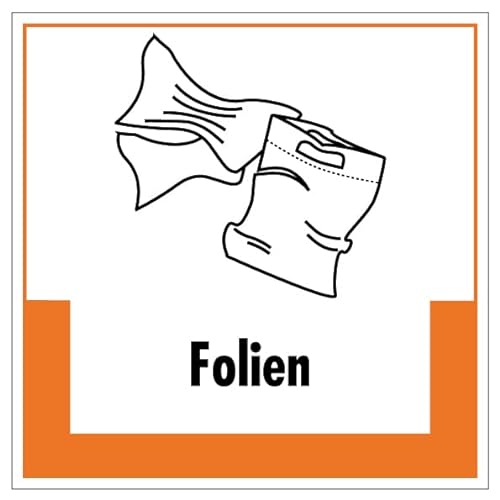 Aufkleber Hinweis Abfallkennzeichnung"Folien" Müllentsorgung Recycling Schild Folie selbstklebend, orange | 5-40cm Made in Germany, Größe: 10x10 cm von MBS SIGNS