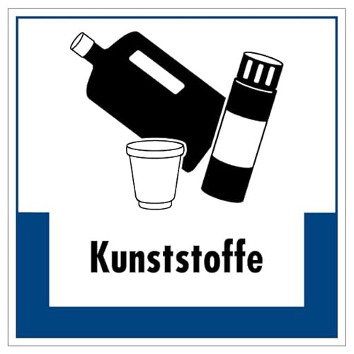 Aufkleber Hinweis Abfallkennzeichnung "Kunststoffe" Müllentsorgung Recycling Schild Folie selbstklebend, blau | 5-40cm Made in Germany, Größe: 10x10 cm Aufkleber Hinweis Abfallkennzeichnung "Kunststoffe" Müllentsorgung Recycling Schild Folie selbstklebend, blau | 5-40cm Made in Germany, Größe: 10x10 cm von MBS SIGNS