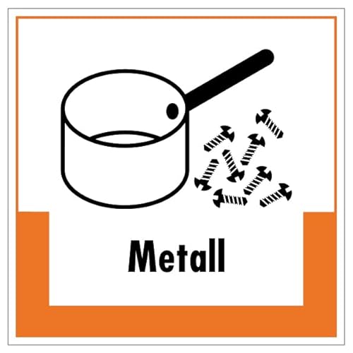 Aufkleber Hinweis Abfallkennzeichnung "Metall" Müllentsorgung Recycling Schild Folie selbstklebend, orange | 5-40cm Made in Germany, Größe: 10x10 cm Aufkleber Hinweis Abfallkennzeichnung "Metall" Müllentsorgung Recycling Schild Folie selbstklebend, orange | 5-40cm Made in Germany, Größe: 10x10 cm von MBS SIGNS