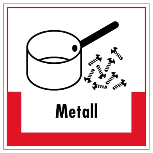 Aufkleber Hinweis Abfallkennzeichnung "Metall" Müllentsorgung Recycling Schild Folie selbstklebend, rot | 5-40cm Made in Germany, Größe: 40x40 cm Aufkleber Hinweis Abfallkennzeichnung "Metall" Müllentsorgung Recycling Schild Folie selbstklebend, rot | 5-40cm Made in Germany, Größe: 40x40 cm von MBS SIGNS