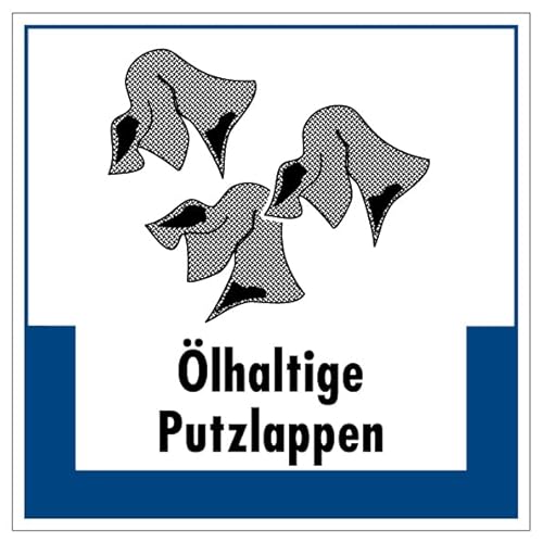 Aufkleber Hinweis Abfallkennzeichnung "Ölhaltige Putzlappen" Müllentsorgung Recycling Schild Folie selbstklebend, blau | 5-40cm Made in Germany, Größe: 10x10 cm Aufkleber Hinweis Abfallkennzeichnung "Ölhaltige Putzlappen" Müllentsorgung Recycling Schild Folie selbstklebend, blau | 5-40cm Made in Germany, Größe: 10x10 cm von MBS SIGNS