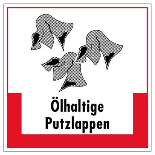 Aufkleber Hinweis Abfallkennzeichnung "Ölhaltige Putzlappen" Müllentsorgung Recycling Schild Folie selbstklebend, rot | 5-40cm Made in Germany, Größe: 10x10 cm Aufkleber Hinweis Abfallkennzeichnung "Ölhaltige Putzlappen" Müllentsorgung Recycling Schild Folie selbstklebend, rot | 5-40cm Made in Germany, Größe: 10x10 cm von MBS SIGNS