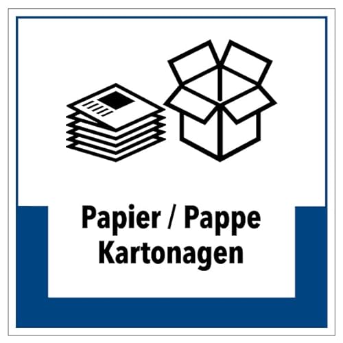 Aufkleber Hinweis Abfallkennzeichnung"Papier/Pappe Kartonagen" Müllentsorgung Recycling Schild Folie selbstklebend, blau | 5-40cm Made in Germany, Größe: 10x10 cm von MBS SIGNS