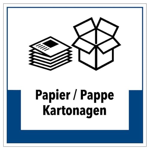 Aufkleber Hinweis Abfallkennzeichnung"Papier/Pappe Kartonagen" Müllentsorgung Recycling Schild Folie selbstklebend, blau | 5-40cm Made in Germany, Größe: 20x20 cm von MBS SIGNS