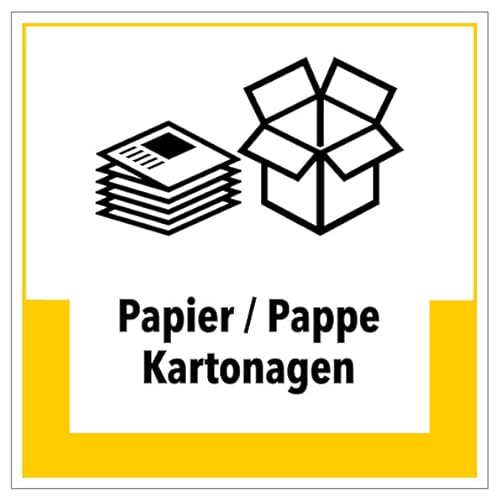 Aufkleber Hinweis Abfallkennzeichnung "Papier/Pappe Kartonagen" Müllentsorgung Recycling Schild Folie selbstklebend, gelb | 5-40cm Made in Germany, Größe: 20x20 cm Aufkleber Hinweis Abfallkennzeichnung "Papier/Pappe Kartonagen" Müllentsorgung Recycling Schild Folie selbstklebend, gelb | 5-40cm Made in Germany, Größe: 20x20 cm von MBS SIGNS